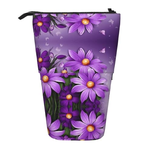 EZDLOWVBA Lila Pflaume Schmetterling Druck Schreibwaren Tasche für Jungen & Mädchen Ständer Bleistifthalter Reißverschluss Federmäppchen Teleskopkoffer Studenten & Büro Mittelschule von EZDLOWVBA