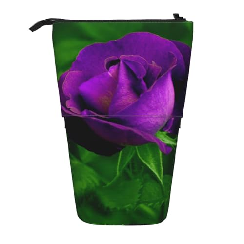 EZDLOWVBA Lila Rose Blume Druck Schreibwaren Tasche für Jungen & Mädchen Ständer Bleistifthalter Reißverschluss Federmäppchen Teleskopkoffer Studenten & Büro Mittelschule von EZDLOWVBA