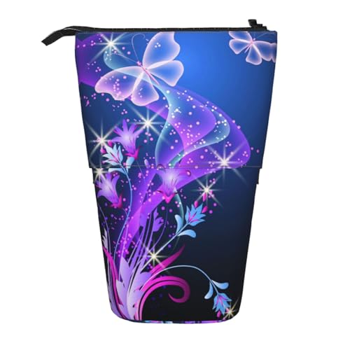 EZDLOWVBA Lila Schmetterling Druck Schreibwaren Tasche für Jungen & Mädchen Ständer Bleistifthalter Reißverschluss Federmäppchen Teleskop Etui Studenten & Büro Mittelschule von EZDLOWVBA