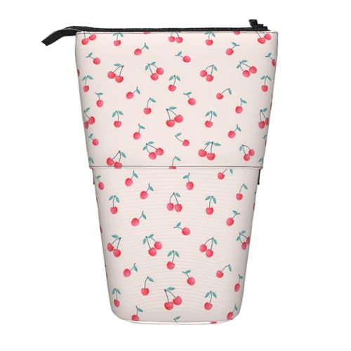EZDLOWVBA Lovely Sweet Red Cherry Print Stationery Bag for Boys & Girls, Stand Pencil Holder, Zip Pencil Case, Telescopic Case, Students & Office Middle School von EZDLOWVBA