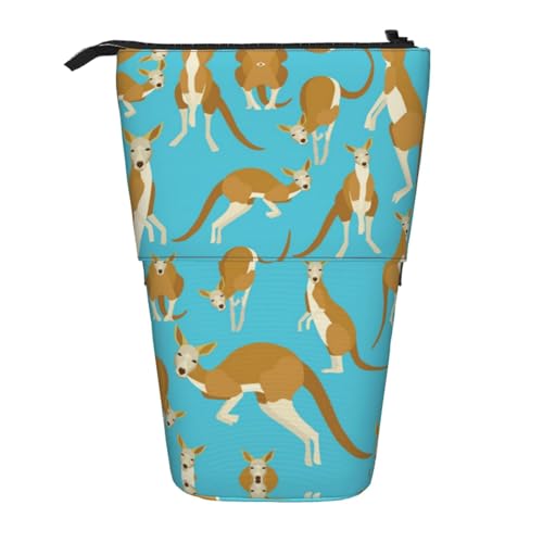EZDLOWVBA Lustige Cartoon-Känguru-Zoo-Druck-Schreibwaren-Tasche für Jungen & Mädchen, Ständer Stifthalter, Reißverschluss-Federmäppchen, Teleskop-Etui, Studenten & Büro Mittelschule von EZDLOWVBA