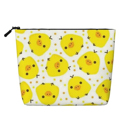 EZDLOWVBA Make-up-Tasche mit gelbem Huhn-Aufdruck, künstlicher Hanf, für Reisen und tägliche Aufbewahrung, wiederverwendbare Kosmetiktasche, Reißverschlusstasche, Make-up-Werkzeug, Schwarz , von EZDLOWVBA