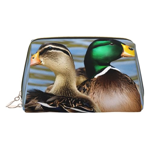 EZDLOWVBA Mallard Kosmetiktasche für Damen, mit Entenmuster, Reißverschluss, Make-up-Tasche, Kulturbeutel, leichte Leder-Make-up-Tasche, gold, Einheitsgröße EZDLOWVBA Mallard Kosmetiktasche für Damen, mit Entenmuster, Reißverschluss, Make-up-Tasche, Kulturbeutel, leichte Leder-Make-up-Tasche, gold, Einheitsgröße von EZDLOWVBA