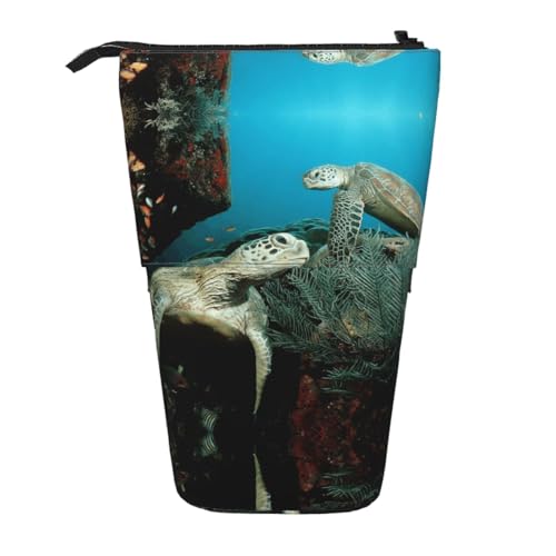 EZDLOWVBA Meeresschildkröte Druck Schreibwaren Tasche für Jungen & Mädchen Ständer Bleistifthalter Reißverschluss Federmäppchen Teleskopkoffer Studenten & Büro Mittelschule von EZDLOWVBA