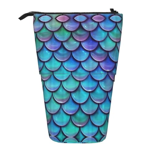 EZDLOWVBA Meerjungfrau Blaugrün Fisch Druck Schreibwaren Tasche für Jungen & Mädchen Ständer Bleistifthalter Reißverschluss Federmäppchen Teleskopkoffer Studenten & Büro Mittelschule von EZDLOWVBA
