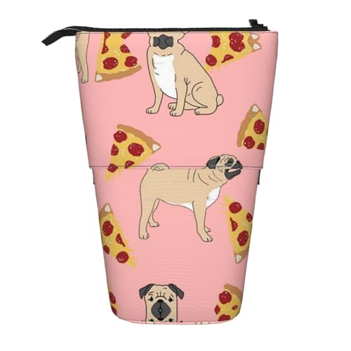 EZDLOWVBA Mops Pizza Rosa Druck Schreibwaren Tasche für Jungen & Mädchen Ständer Bleistifthalter Reißverschluss Federmäppchen Teleskopkoffer Studenten & Büro Mittelschule von EZDLOWVBA