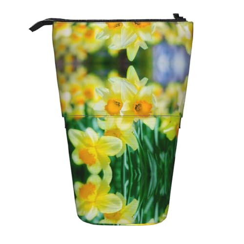 EZDLOWVBA Narzissenblumen-Druck-Schreibwaren-Tasche für Jungen und Mädchen, Ständer Stifthalter, Reißverschluss-Federmäppchen, Teleskop-Etui, Studenten & Büro Mittelschule von EZDLOWVBA