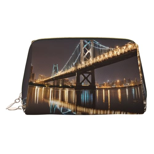 EZDLOWVBA New York Manhattan Bridge Night Print Damen Reise-Kosmetiktasche, Organizer, Reißverschluss, Make-up-Tasche, Kulturbeutel, leichte Leder-Make-up-Tasche, gold, Einheitsgröße EZDLOWVBA New York Manhattan Bridge Night Print Damen Reise-Kosmetiktasche, Organizer, Reißverschluss, Make-up-Tasche, Kulturbeutel, leichte Leder-Make-up-Tasche, gold, Einheitsgröße von EZDLOWVBA