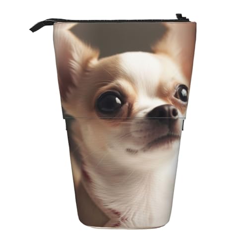 EZDLOWVBA Niedliche Chihuahua Druck Schreibwaren Tasche für Jungen & Mädchen, Ständer Bleistifthalter, Reißverschluss Federmäppchen, Teleskopetui, Studenten & Büro Mittelschule von EZDLOWVBA