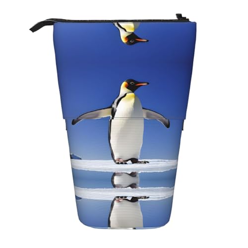 EZDLOWVBA Niedliche Pinguin-Druck-Schreibwaren-Tasche für Jungen und Mädchen, Ständer Stifthalter, Reißverschluss-Federmäppchen, Teleskop-Etui, Studenten & Büro Mittelschule von EZDLOWVBA