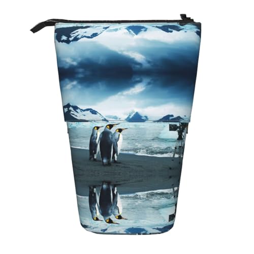 EZDLOWVBA Niedliche Pinguine machen Bilder Druck Schreibwaren Tasche für Jungen & Mädchen Ständer Bleistifthalter Reißverschluss Federmäppchen Teleskopkoffer Studenten & Büro Mittelschule von EZDLOWVBA