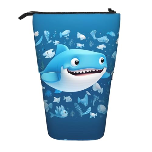 EZDLOWVBA Niedliche blaue Fisch-Druck-Schreibwaren-Tasche für Jungen und Mädchen, Ständer Stifthalter, Reißverschluss-Federmäppchen, Teleskop-Etui, Studenten & Büro, Mittelschule von EZDLOWVBA