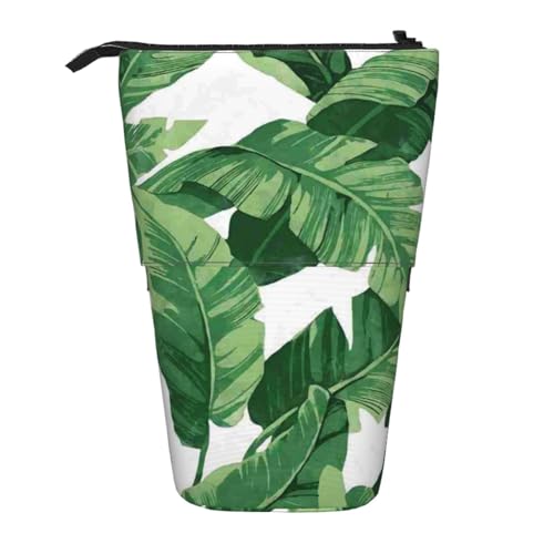 EZDLOWVBA Niedliche grüne Palmenblätter Druck Schreibwaren Tasche für Jungen & Mädchen, Ständer Bleistifthalter, Reißverschluss Federmäppchen, Teleskopetui, Studenten & Büro Mittelschule von EZDLOWVBA