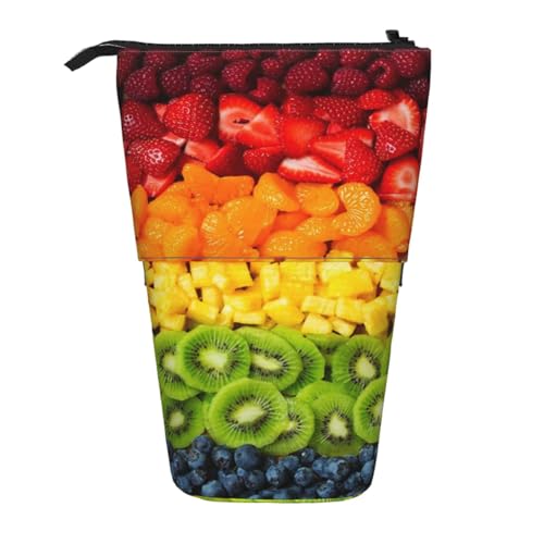 EZDLOWVBA Obst Regenbogen Druck Schreibwaren Tasche für Jungen & Mädchen Ständer Bleistifthalter Reißverschluss Federmäppchen Teleskopkoffer Studenten & Büro Mittelschule von EZDLOWVBA