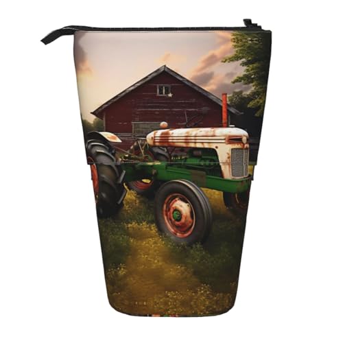 EZDLOWVBA Old Traktor Foto Bauernhof Druck Schreibwaren Tasche für Jungen & Mädchen Ständer Bleistifthalter Reißverschluss Federmäppchen Teleskopkoffer Studenten & Büro Mittelschule von EZDLOWVBA