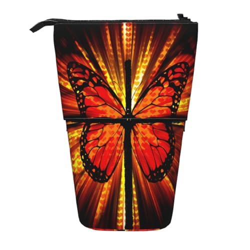 EZDLOWVBA Orange Schmetterling Druck Schreibwaren Tasche für Jungen & Mädchen Ständer Bleistifthalter Reißverschluss Federmäppchen Teleskopkoffer Studenten & Büro Mittelschule von EZDLOWVBA