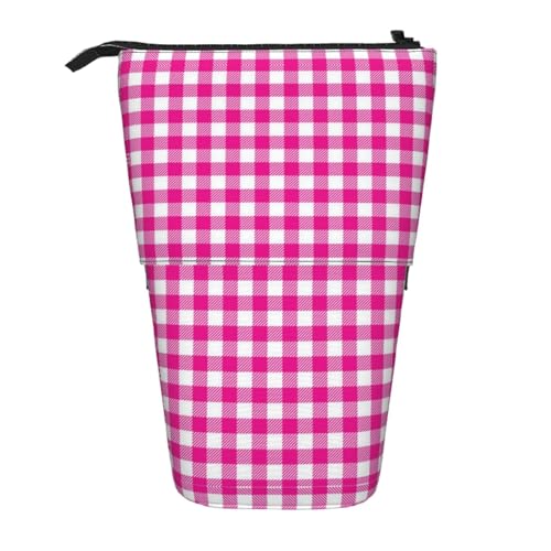 EZDLOWVBA Pink Plaid Print Schreibwaren Tasche für Jungen & Mädchen Ständer Bleistifthalter Reißverschluss Federmäppchen Teleskopkoffer Studenten & Büro Mittelschule von EZDLOWVBA