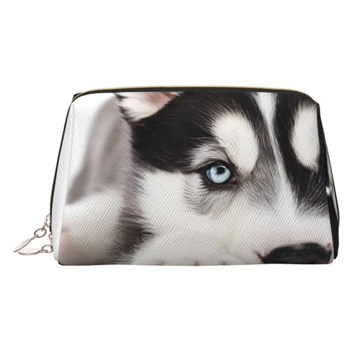 EZDLOWVBA Reise-Kosmetiktasche mit Husky-Hunde-Aufdruck, Reißverschluss, Make-up-Tasche, Kulturbeutel, leichte Leder-Make-up-Tasche, gold, Einheitsgröße von EZDLOWVBA