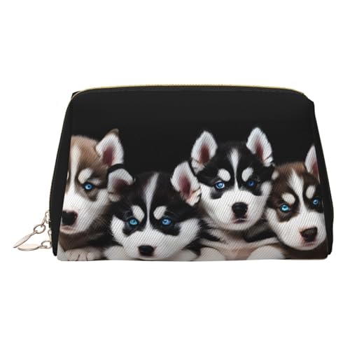 EZDLOWVBA Reise-Kosmetiktasche mit Husky-Welpen-Motiv, mit Reißverschluss, leichte Make-up-Tasche aus Leder, gold, Einheitsgröße EZDLOWVBA Reise-Kosmetiktasche mit Husky-Welpen-Motiv, mit Reißverschluss, leichte Make-up-Tasche aus Leder, gold, Einheitsgröße von EZDLOWVBA