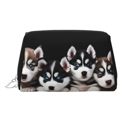 EZDLOWVBA Reise-Kosmetiktasche mit Husky-Welpen-Motiv, mit Reißverschluss, leichte Make-up-Tasche aus Leder, silber, Einheitsgröße EZDLOWVBA Reise-Kosmetiktasche mit Husky-Welpen-Motiv, mit Reißverschluss, leichte Make-up-Tasche aus Leder, silber, Einheitsgröße von EZDLOWVBA