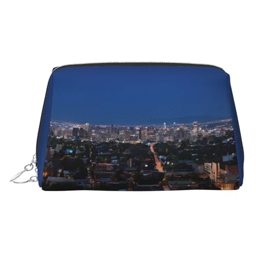EZDLOWVBA Reise-Kosmetiktasche mit Los Angeles Skyline-Aufdruck, Reißverschluss, Make-up-Tasche, Kulturbeutel, leichte Leder-Make-up-Tasche, silber, Einheitsgröße von EZDLOWVBA