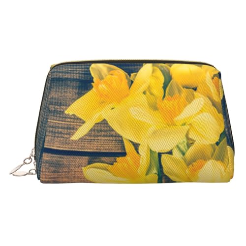 EZDLOWVBA Reise-Kosmetiktasche mit Narzissen-Motiv, Reißverschluss, Make-up-Tasche, Kulturbeutel, leichte Leder-Make-up-Tasche, gold, Einheitsgröße von EZDLOWVBA