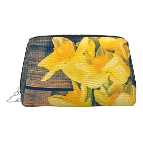 EZDLOWVBA Reise-Kosmetiktasche mit Narzissen-Motiv, Reißverschluss, Make-up-Tasche, Kulturbeutel, leichte Leder-Make-up-Tasche, silber, Einheitsgröße von EZDLOWVBA