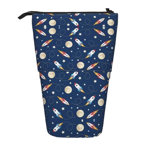 EZDLOWVBA Rocket in Space Druck Schreibwaren Tasche für Jungen & Mädchen, Ständer Bleistifthalter, Reißverschluss Federmäppchen, Teleskopetui, Studenten & Büro Mittelschule von EZDLOWVBA