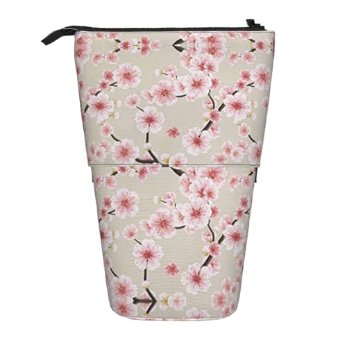 EZDLOWVBA Rosa Kirschblüten Druck Schreibwaren Tasche für Jungen & Mädchen Ständer Bleistifthalter Reißverschluss Federmäppchen Teleskopkoffer Studenten & Büro Mittelschule von EZDLOWVBA