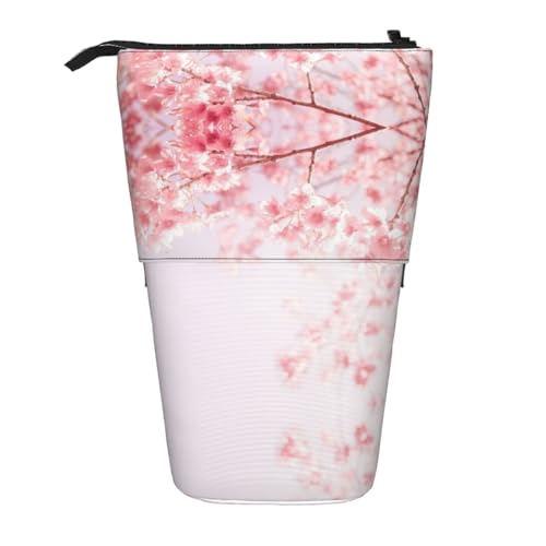 EZDLOWVBA Rosa Kirsche Druck Schreibwaren Tasche für Jungen & Mädchen Ständer Bleistifthalter Reißverschluss Federmäppchen Teleskop Etui Studenten & Büro Mittelschule von EZDLOWVBA