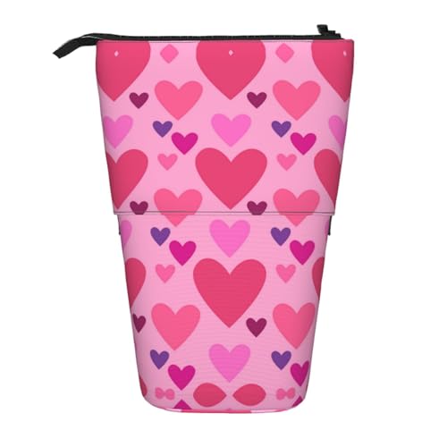 EZDLOWVBA Rosa Love Shape Print Schreibwaren Tasche für Jungen & Mädchen Ständer Bleistifthalter Reißverschluss Federmäppchen Teleskopkoffer Studenten & Büro Mittelschule von EZDLOWVBA
