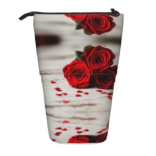 EZDLOWVBA Rose Print Schreibwaren Tasche für Jungen & Mädchen, Ständer Bleistifthalter, Reißverschluss Federmäppchen, Teleskopetui, Studenten & Büro Mittelschule von EZDLOWVBA