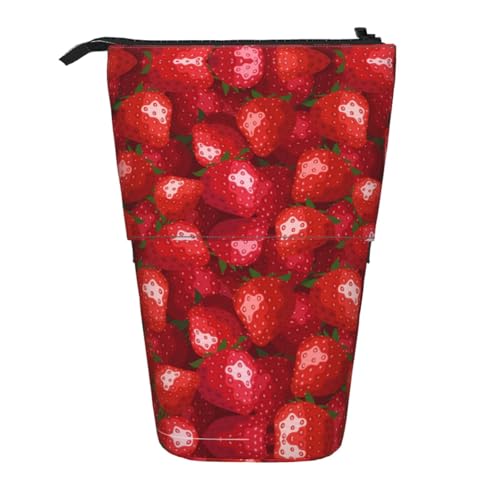 EZDLOWVBA Rote Erdbeere Druck Schreibwaren Tasche für Jungen & Mädchen, Ständer Bleistifthalter, Reißverschluss Federmäppchen, Teleskopetui, Studenten & Büro Mittelschule von EZDLOWVBA