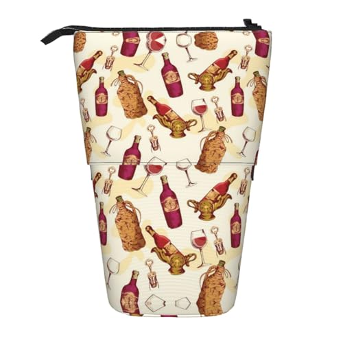 EZDLOWVBA Rotwein-Druck-Schreibwaren-Tasche für Jungen und Mädchen, Ständer Stifthalter, Reißverschluss-Federmäppchen, Teleskop-Etui, Studenten & Büro, Mittelschule von EZDLOWVBA