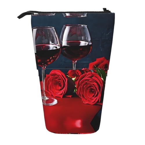 EZDLOWVBA Rotwein Rose und Kerze Druck Schreibwaren Tasche für Jungen & Mädchen, Ständer Bleistifthalter, Reißverschluss Federmäppchen, Teleskopetui, Studenten & Büro Mittelschule von EZDLOWVBA
