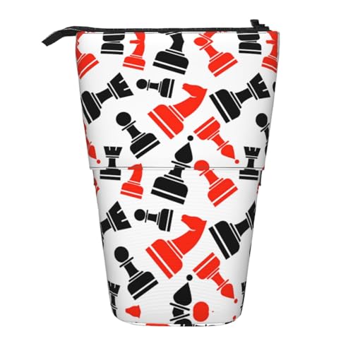 EZDLOWVBA Schachmuster Druck Schreibwaren Tasche für Jungen & Mädchen Ständer Bleistifthalter Reißverschluss Federmäppchen Teleskopkoffer Studenten & Büro Mittelschule von EZDLOWVBA