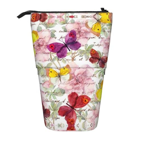 EZDLOWVBA Schmetterling Druck Schreibwaren Tasche für Jungen & Mädchen Ständer Bleistifthalter Reißverschluss Federmäppchen Teleskopkoffer Studenten & Büro Mittelschule von EZDLOWVBA