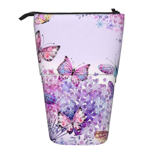 EZDLOWVBA Schöne lila Schmetterling Kunst Druck Schreibwaren Tasche für Jungen & Mädchen Ständer Bleistifthalter Reißverschluss Federmäppchen Teleskopkoffer Studenten & Büro Mittelschule von EZDLOWVBA