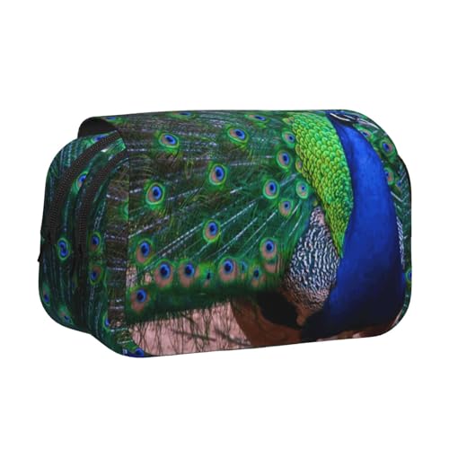 EZDLOWVBA Schönes Federmäppchen mit Pfauen-Aufdruck, großes Fassungsvermögen, Stifteetui mit 2 Fächern, Stifthalter, Organizer, Schreibwaren-Tasche von EZDLOWVBA