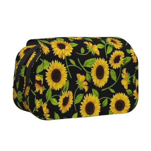 EZDLOWVBA Schönes Federmäppchen mit Sonnenblumen-Druck, großes Fassungsvermögen, Stifteetui mit 2 Fächern, Stifthalter, Organizer, Schreibwaren-Tasche von EZDLOWVBA