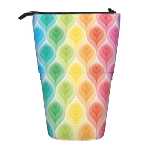 EZDLOWVBA Schreibwaren-Tasche mit Regenbogenfarben, Farbverlauf, Blattdruck, für Jungen und Mädchen, Stand-Bleistifthalter, Reißverschluss-Federmäppchen, Teleskop-Etui, Studenten und Büro von EZDLOWVBA