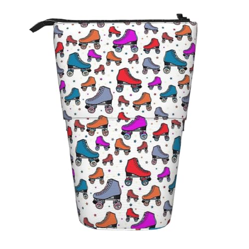 EZDLOWVBA Schreibwaren-Tasche mit Rollschuhen, farbenfroher Druck, für Jungen und Mädchen, Stand-Bleistifthalter, Reißverschluss-Federmäppchen, Teleskop-Etui, Studenten & Büro, Mittelschule von EZDLOWVBA