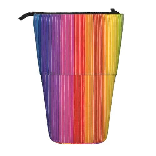 EZDLOWVBA Schreibwarentasche mit Regenbogenfarben-Streifendruck, für Jungen und Mädchen, Stand-Bleistifthalter, Reißverschluss-Federmäppchen, Teleskop-Etui, Studenten und Büro, Mittelschule von EZDLOWVBA