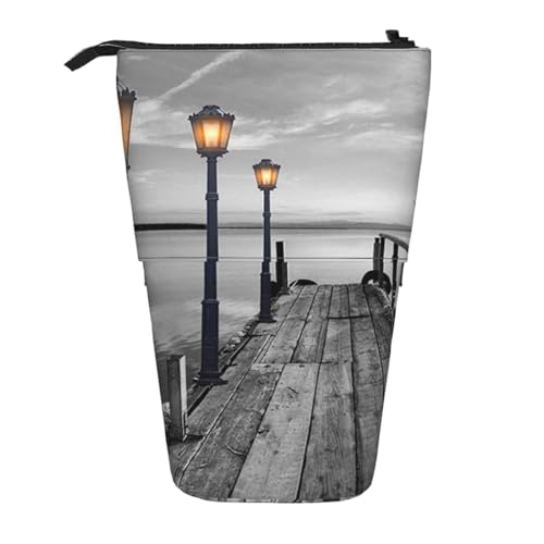 EZDLOWVBA Schwarz Weiß Strand Pier Druck Schreibwaren Tasche für Jungen & Mädchen Ständer Bleistifthalter Reißverschluss Federmäppchen Teleskopkoffer Studenten & Büro Mittelschule von EZDLOWVBA