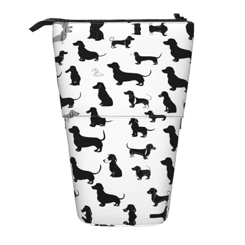 EZDLOWVBA Schwarze Hunde Dackel Hund Druck Schreibwaren Tasche für Jungen & Mädchen Ständer Bleistifthalter Reißverschluss Federmäppchen Teleskopkoffer Studenten & Büro Mittelschule von EZDLOWVBA