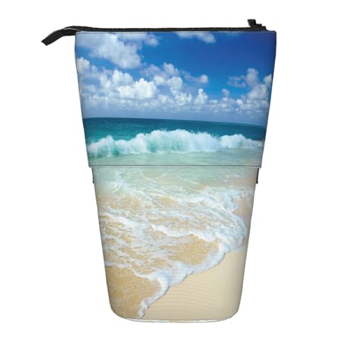 EZDLOWVBA Serene Coastal Print Schreibwaren Tasche für Jungen & Mädchen, Ständer Bleistifthalter, Reißverschluss Federmäppchen, Teleskopetui, Studenten & Büro Mittelschule von EZDLOWVBA
