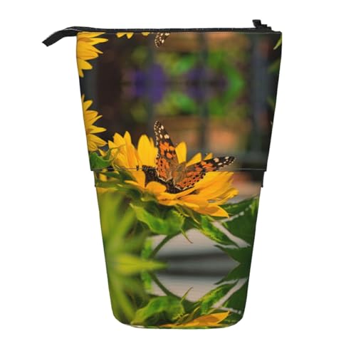 EZDLOWVBA Sonnenblume Schmetterling Druck Schreibwaren Tasche für Jungen & Mädchen Ständer Bleistifthalter Reißverschluss Federmäppchen Teleskopkoffer Studenten & Büro Mittelschule von EZDLOWVBA