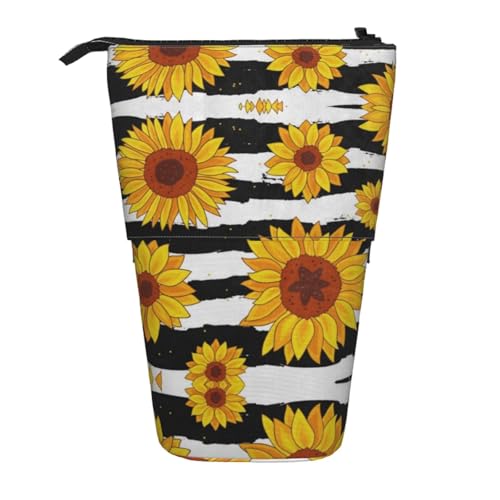 EZDLOWVBA Stilvolle Sonnenblumen-Druck-Schreibwaren-Tasche für Jungen und Mädchen, Stand-Bleistifthalter, Reißverschluss-Federmäppchen, Teleskop-Etui, Studenten & Büro, Mittelschule von EZDLOWVBA