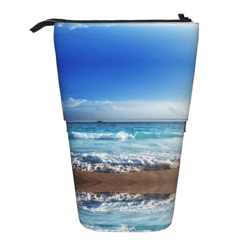 EZDLOWVBA Strand im Sonnenuntergang Zeitdruck Schreibwaren Tasche für Jungen & Mädchen, Ständer Bleistifthalter, Reißverschluss Federmäppchen, Teleskopetui, Studenten & Büro Mittelschule von EZDLOWVBA