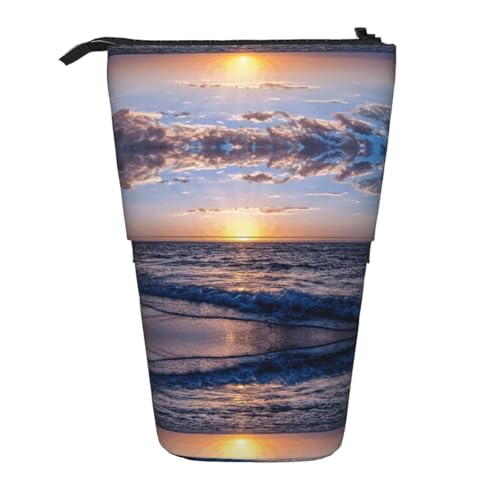 EZDLOWVBA Strandansicht Druck Schreibwaren Tasche für Jungen & Mädchen, Ständer Bleistifthalter, Reißverschluss Federmäppchen, Teleskopetui, Studenten & Büro Mittelschule von EZDLOWVBA